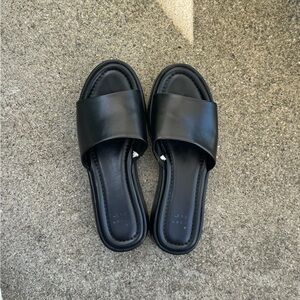 Black Leather Platform Sandals
